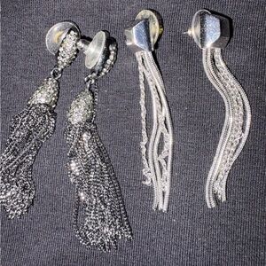 2 Pair Elegant Silver and Black Tassel Earrings